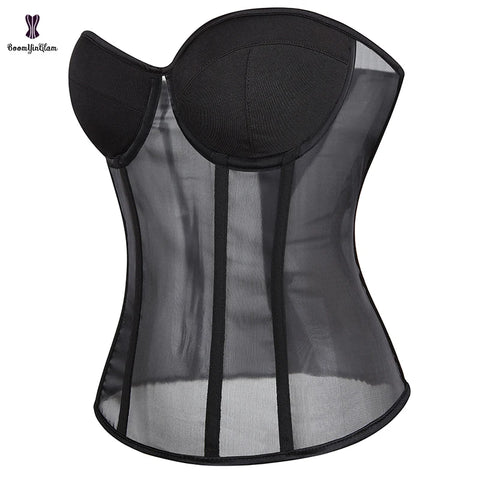 Plus Size Bra Padded Transparent Mesh Corset