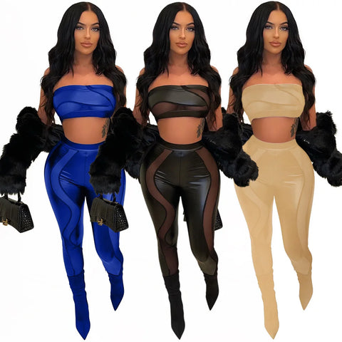  Mesh See Through Strapless Hollow Out Set