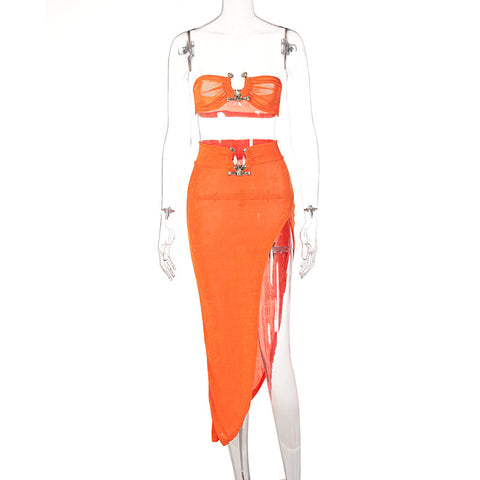 Solid Color Sleeveless Bra Tube Skirt Set | Cultureheaven.com