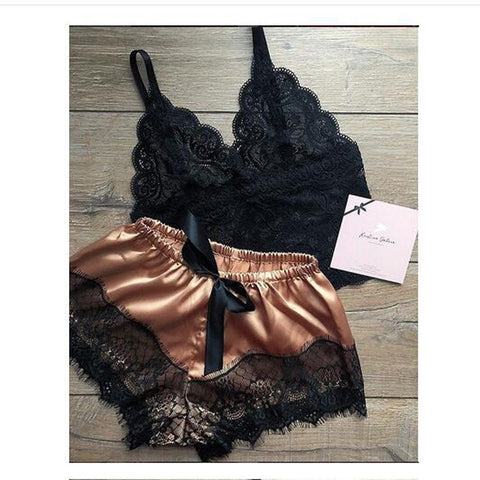 Sexy Lace Satin Lingerie Set