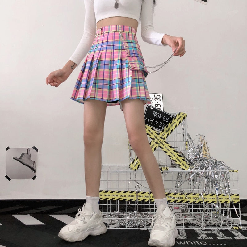 Elastic High Waist A-line Pleated Mini Skirt - Versatile Fashion
