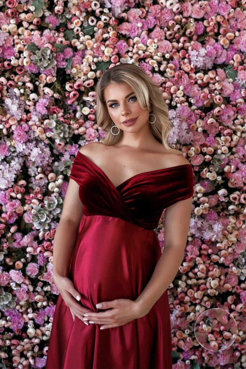  Beauty Satin Red Maternity Dress