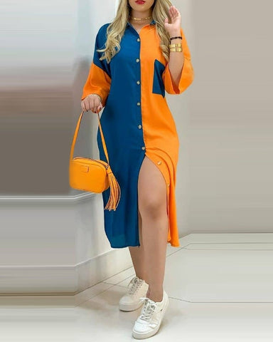 Buttoned Slit Shirt Brunch Dress