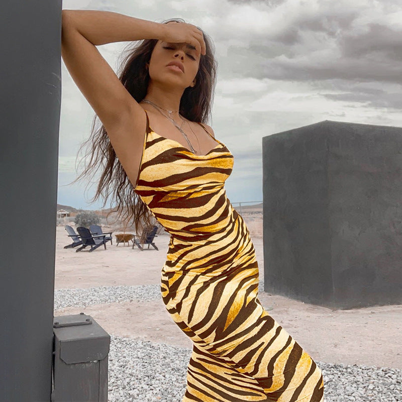Yellow Zebra Print Chic Midi Dress 