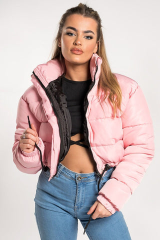 Warm Puffer Crop Top Jacket pink