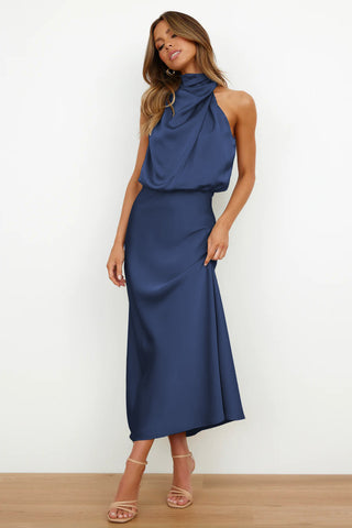Navy Blue Halter top Sleeveless Cocktail Dress