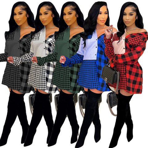 Splicing Plaid Casual Dress