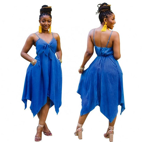 Blue Asymmetric Hemline Plus Size Dresses