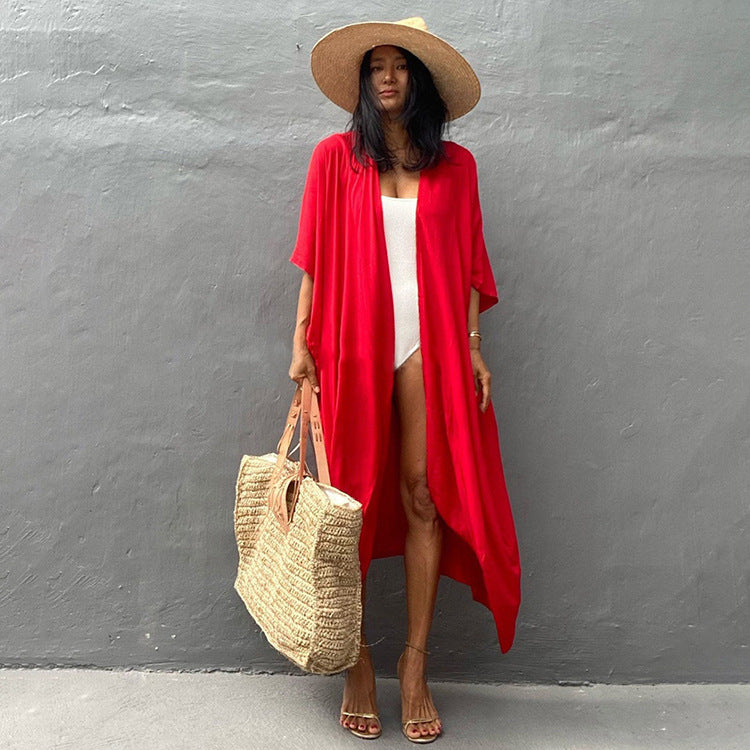 Swimsuit Cover Up Kimono Dress Red