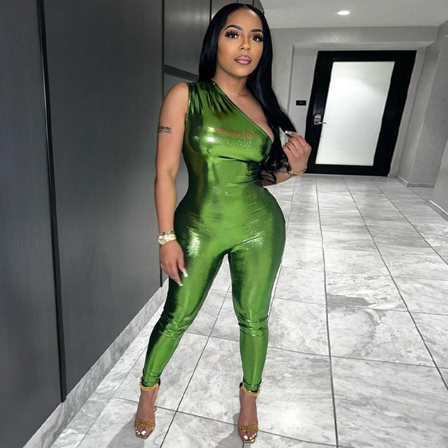 Green Sophie Shimmering Bodycon Jumpsuit