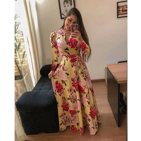 Kitenge Printed Maxi Dress Yellow