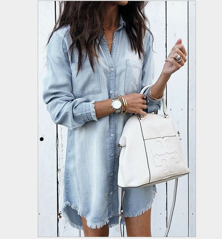 Light Blue Vintage Pocketed Denim Dress