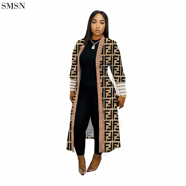 Long Threaded Sleeves Print Coat | Cultureheaven.com