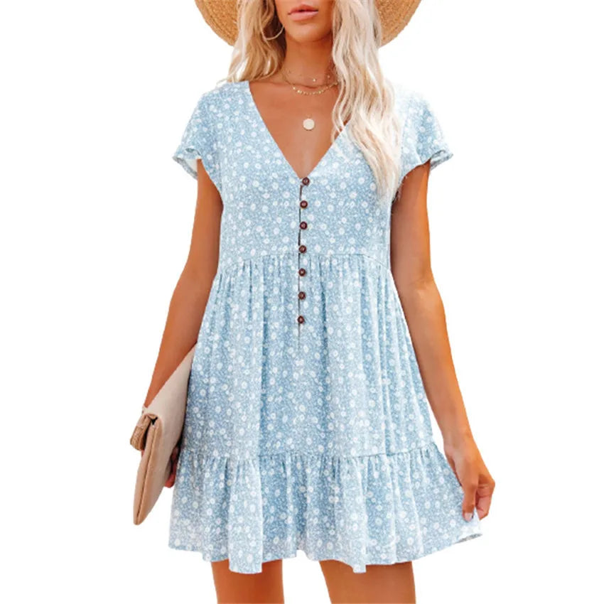 Light Blue Fiona Floral Loose Casual Mini Dress