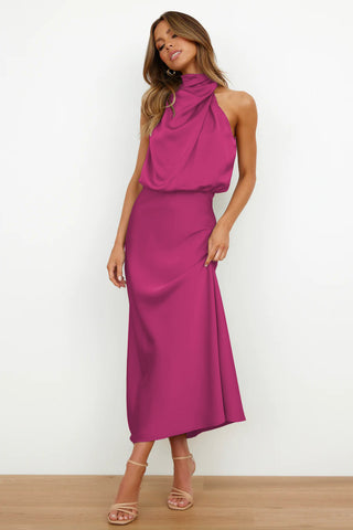 Pink Halter top Sleeveless Cocktail Dress