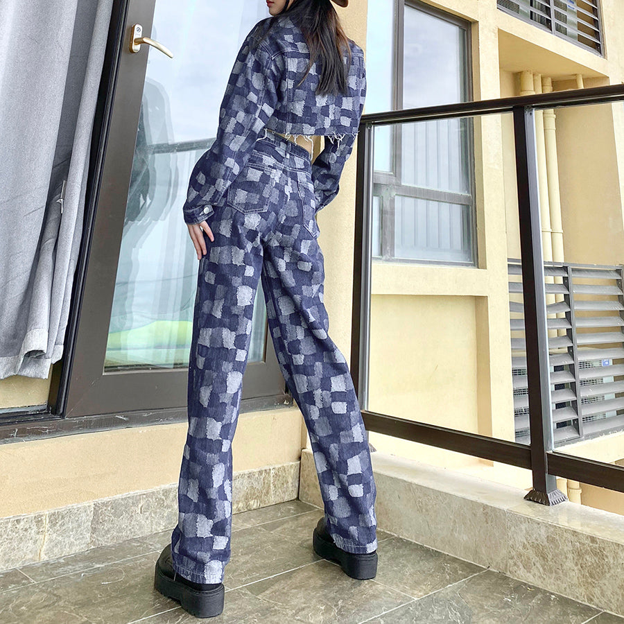 Patchwork Lattice Botton Cotton Trouser Jeans