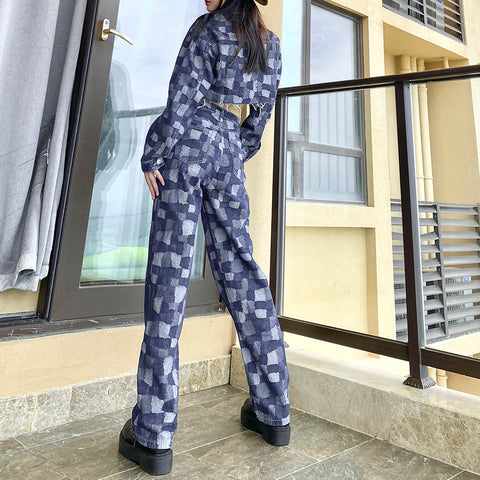 Patchwork Lattice Botton Cotton Trouser Jeans