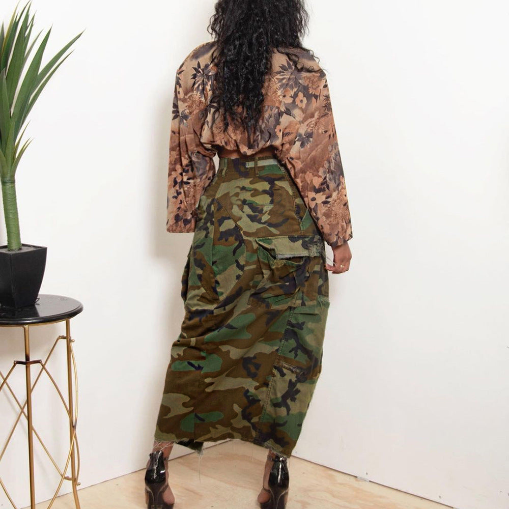 camouflage maxi skirt back view