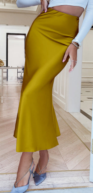 yellow satin skirt for women