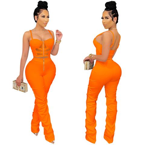 Women Orange crop top set