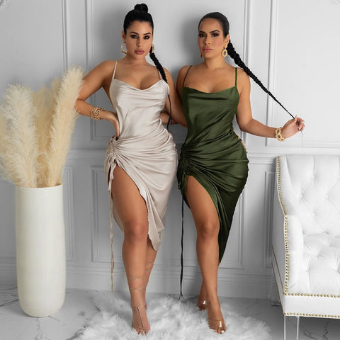 Sexy Ruched Satin Summer Dress