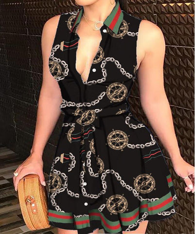 luxury Summer Printed Belted Blouse Shirt | Cultureheaven.com