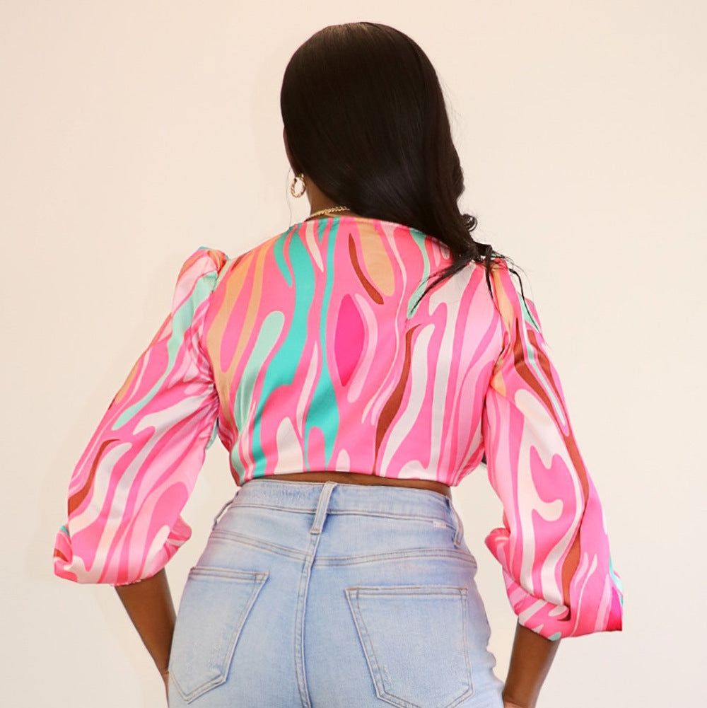Corrugated Printed Long Sleeves Blouses  | Cultureheaven.com