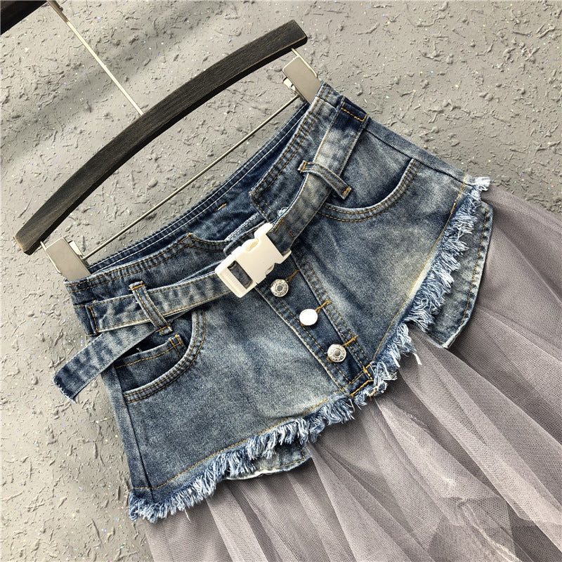 denim mini tulle skirt for women