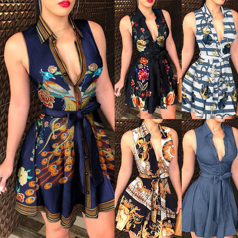 luxury Summer Printed Belted Blouse Shirt | Cultureheaven.com
