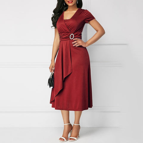 Red Willa's Wrap Belted Casual Dress