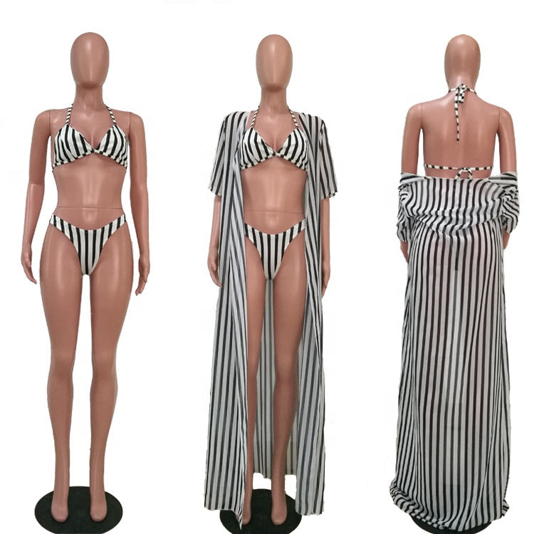 Striped Printed Split Bathing Suit Set