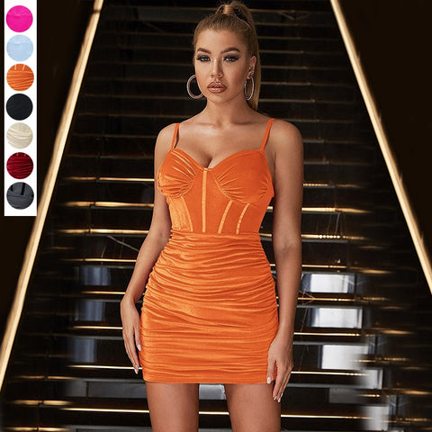 Satin Sleeveless Ruched Dress Orange