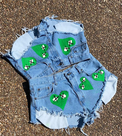 Heart Print Denim Shorts  | Cultureheaven.com