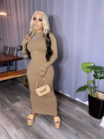 Backless Baddies Casual Dress Khaki