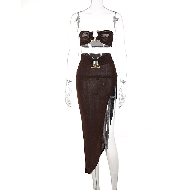 Solid Color Sleeveless Bra Tube Skirt Set | Cultureheaven.com