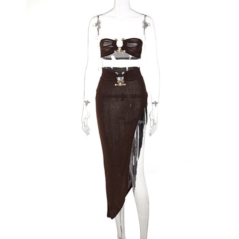 Solid Color Sleeveless Bra Tube Skirt Set | Cultureheaven.com