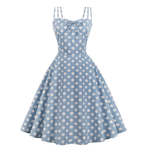 Sky Blue Polka Dots Vintage Summer Dress