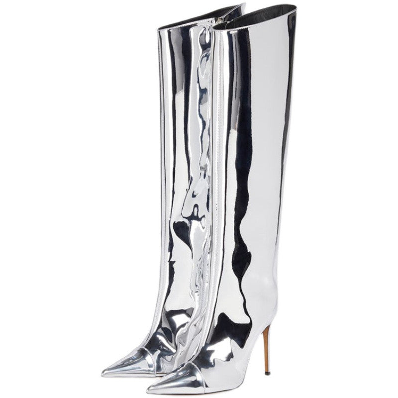 Metallic Mirror Leather Pointed High Heels Shoes