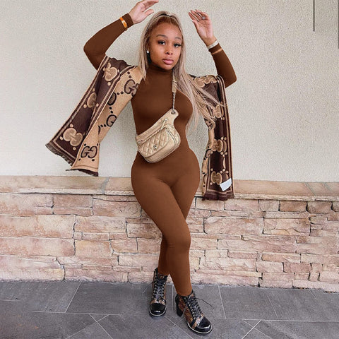 Brown Turtle Neck Jumpsuit 