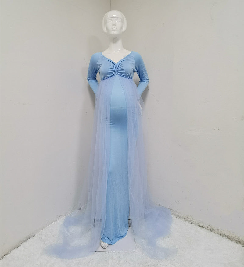 Sky Blue Maternity Vestidos Evening Maxi Dress 