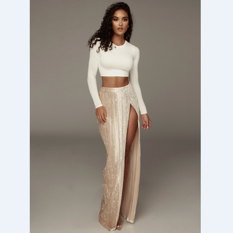 white metallic pleated skirt for women 