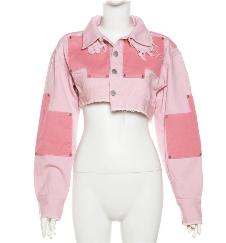 Vintage Pink Denim Outfits Set