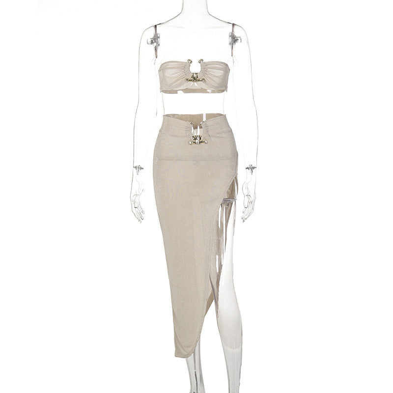 Solid Color Sleeveless Bra Tube Skirt Set | Cultureheaven.com