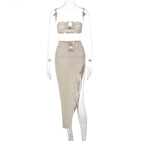 Solid Color Sleeveless Bra Tube Skirt Set | Cultureheaven.com