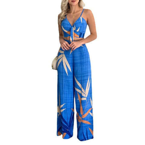 Casual Crop Top High Waist Wide Leg Set