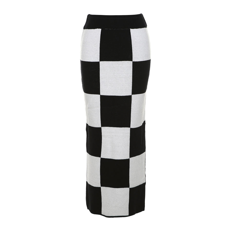 checker maxi skirt for women