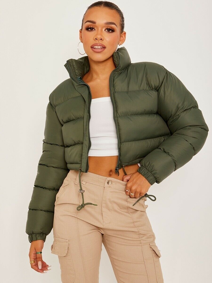 Warm Puffer Crop Top Jacket army green