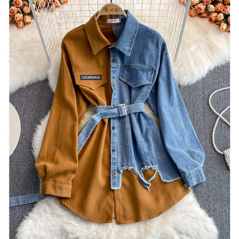 Madison Korean Style Denim Dress Brown