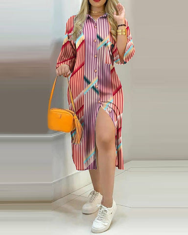 Buttoned Slit Shirt Brunch Dress