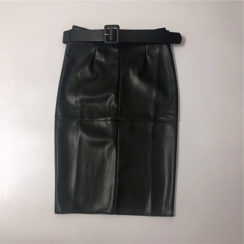  Stylish PU Leather Wrap Midi Skirt with Belt - Culture Heaven Special